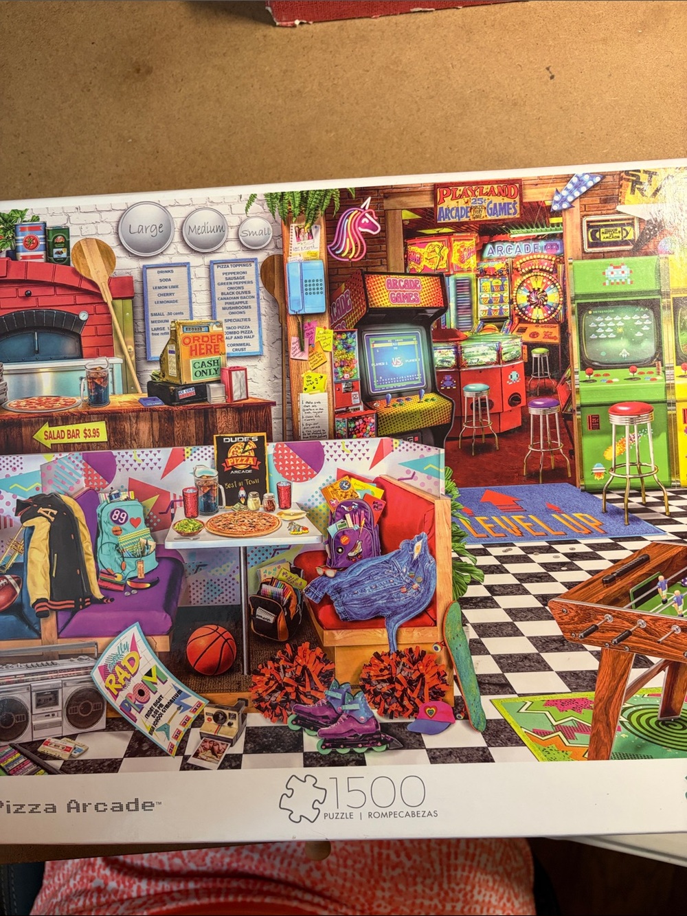 🧩 1500 piece Buffalo “Pizza Arcade. Retro Game Room. Super fun! Poster. Complete